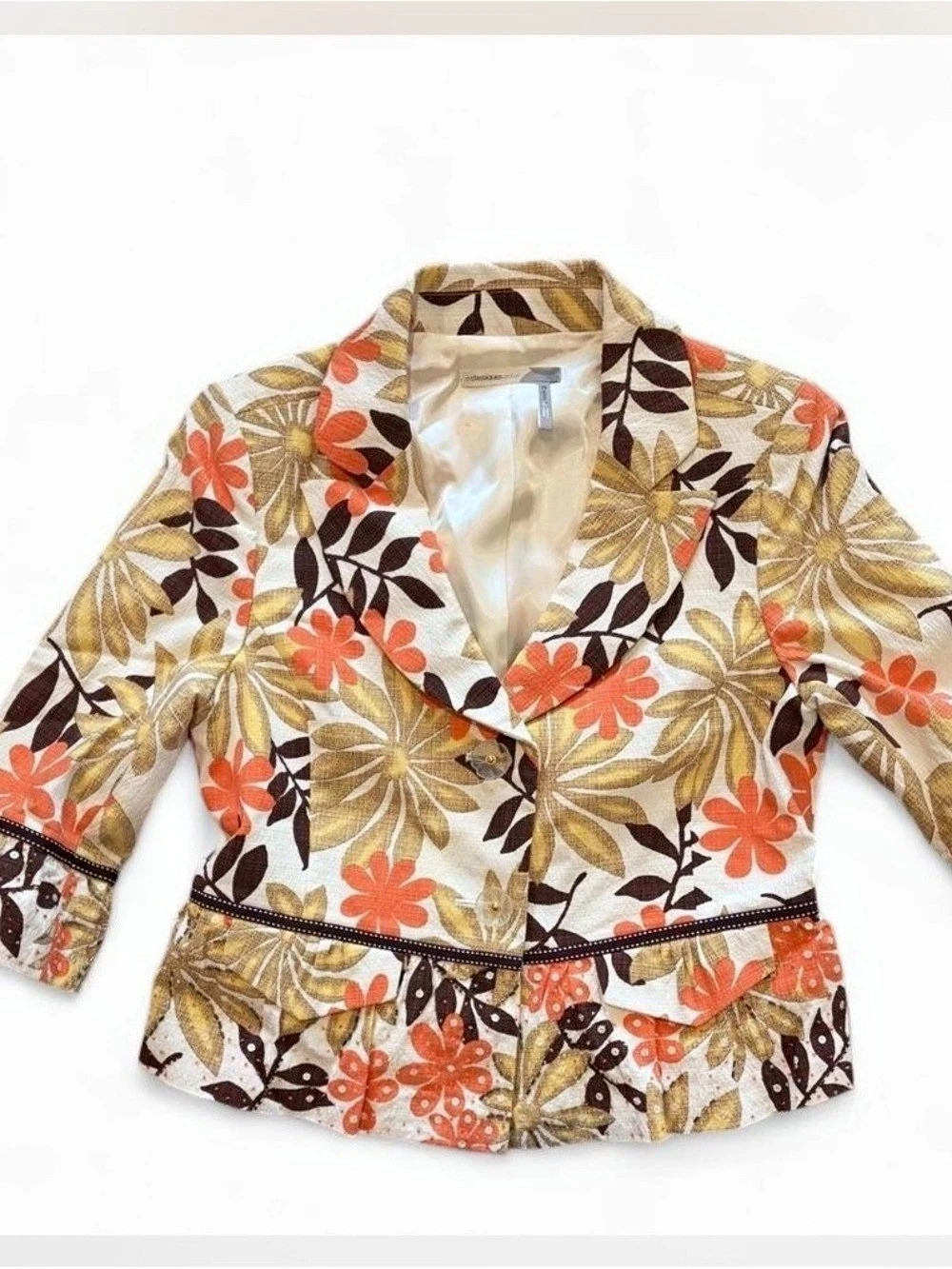 Classiques Entier brocade Jacquard Floral cropped Blazer jacket White & Orange M